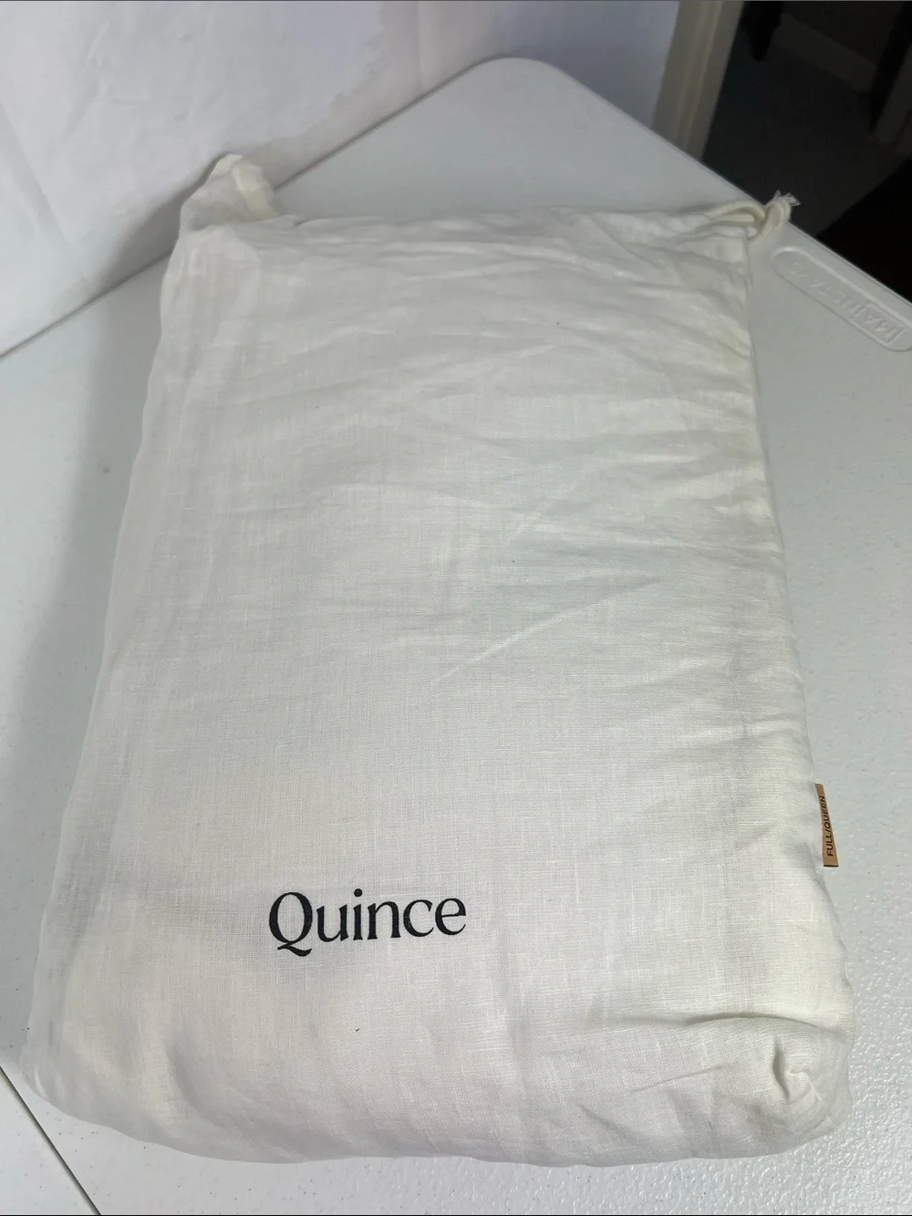 Quince European Linen Full/Queen Double Flange Duvet Cover Set Ivory LIke New